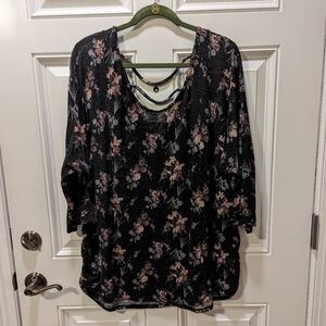 Faded Glory Women's 4X (26W/28W) Black Floral Sparkle Top Back Straps